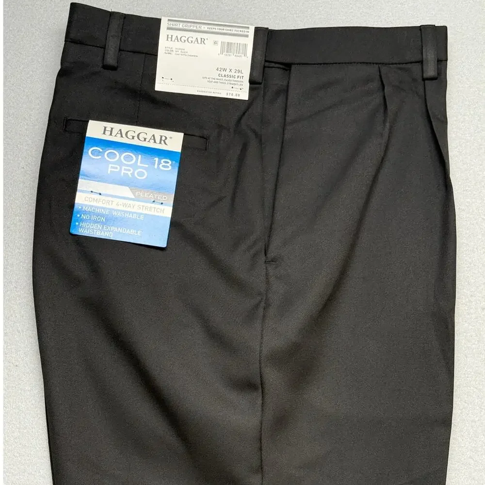 Haggar Men's Cool 18 PRO Expandable Waist Dress Pants black 42x29 $70
